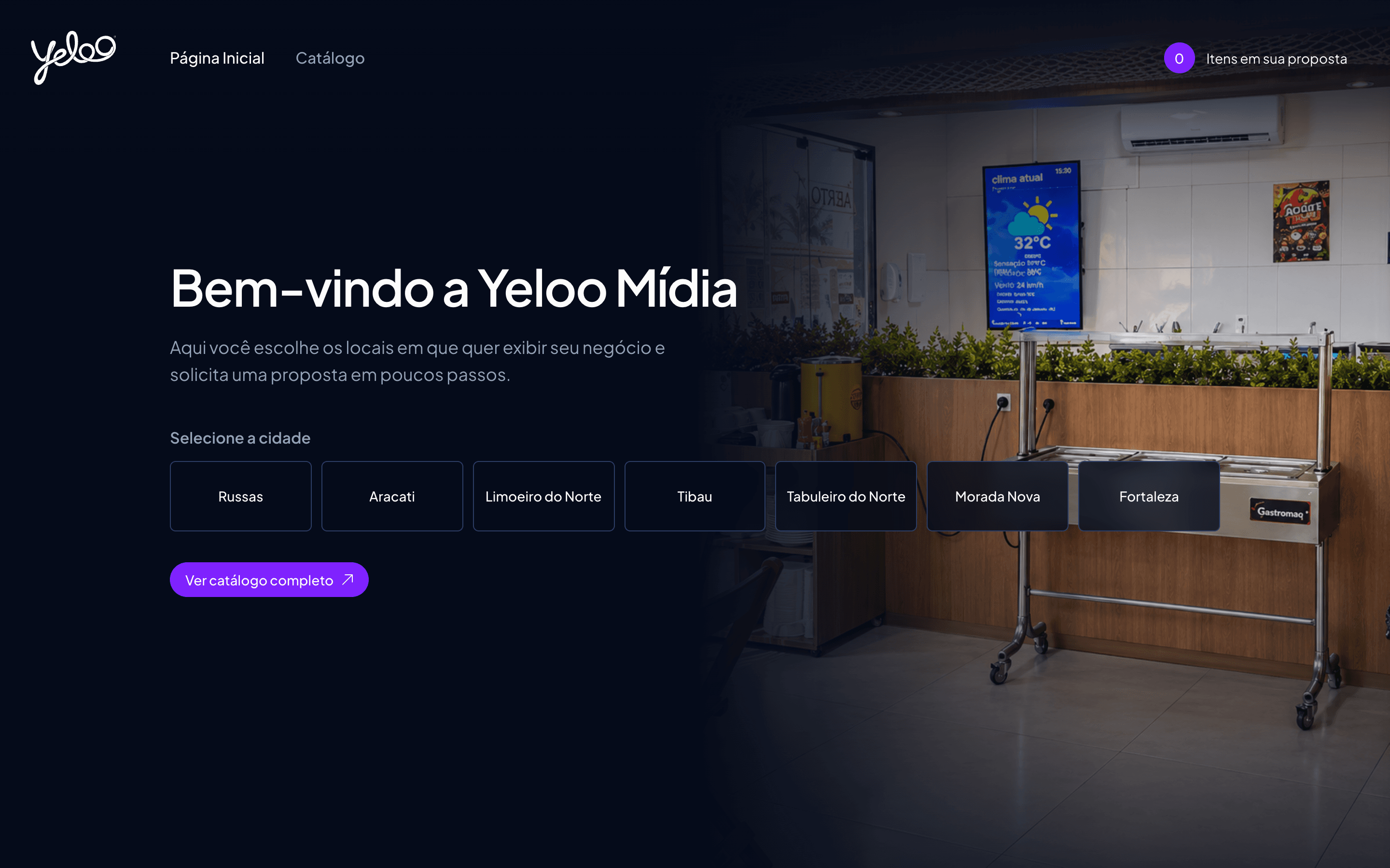 Catálogo do Geradooh: inventário comercial OOH/DOOH com seleção de cidade e locais para proposta